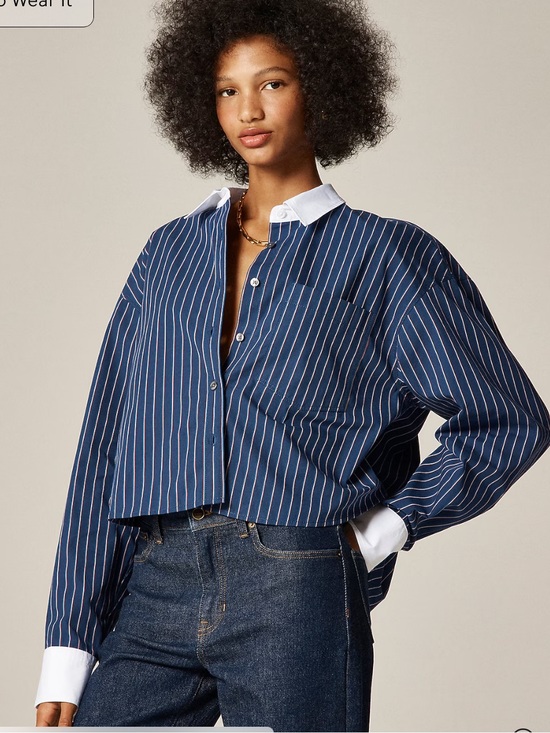 J. Crew Tops - Like New J. Crew Étienne cropped button-up shirt in striped cotton poplin